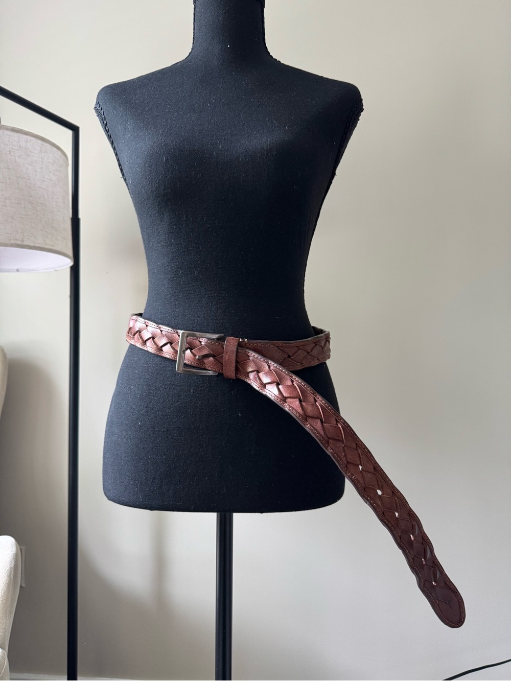 Woven Leather Waist Belt - Brown